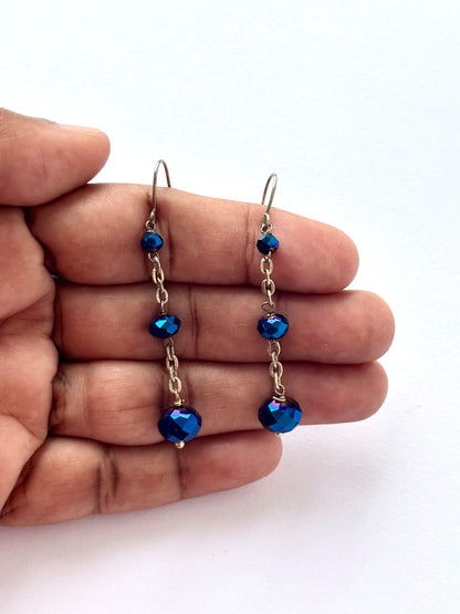 Handmade Navy Blue Crystal Dangle Earrings