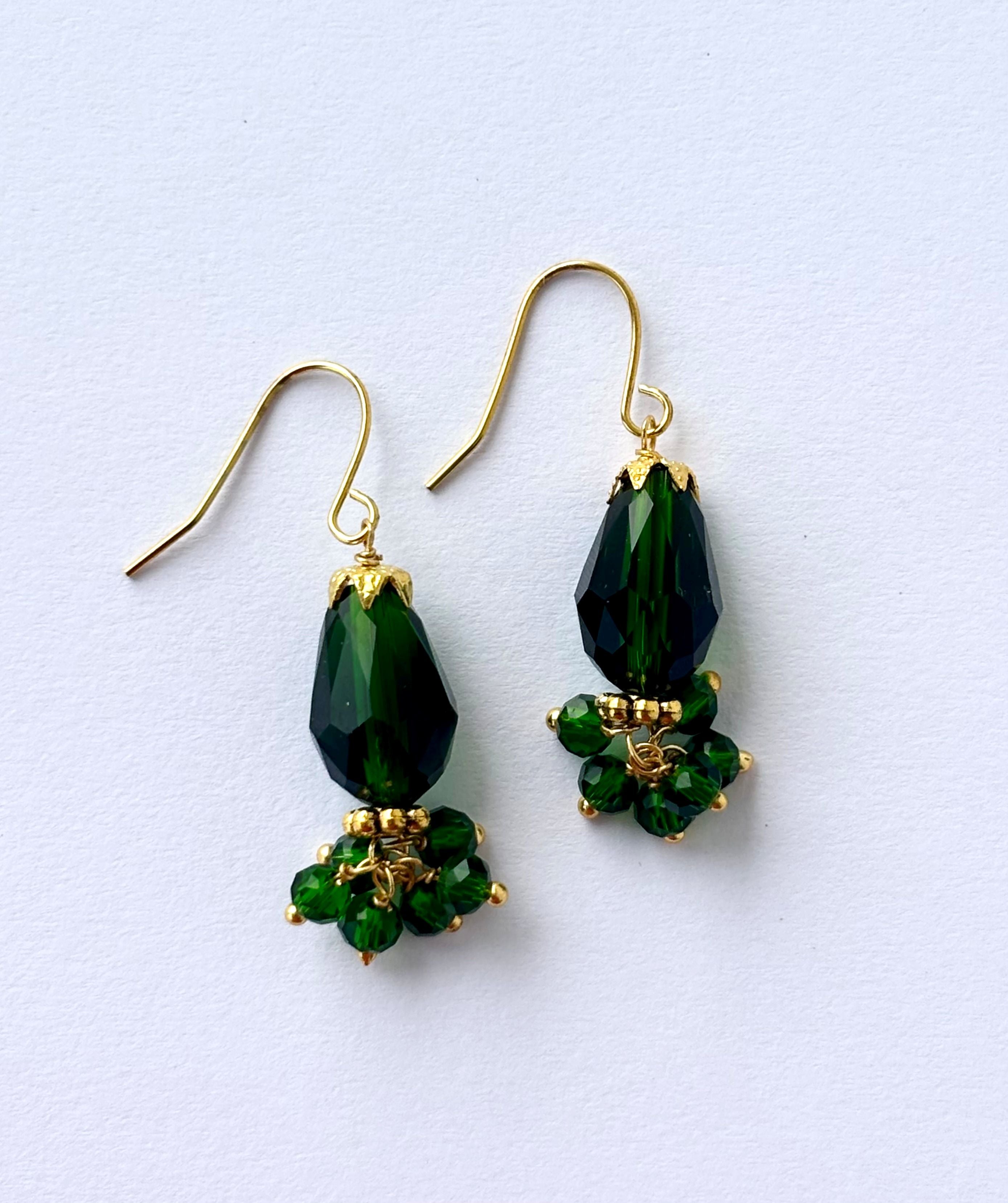 Handmade Emerald Green Crystal Drop Earrings