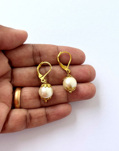 Handmade Classic Pearl and Gold Drop Earrings