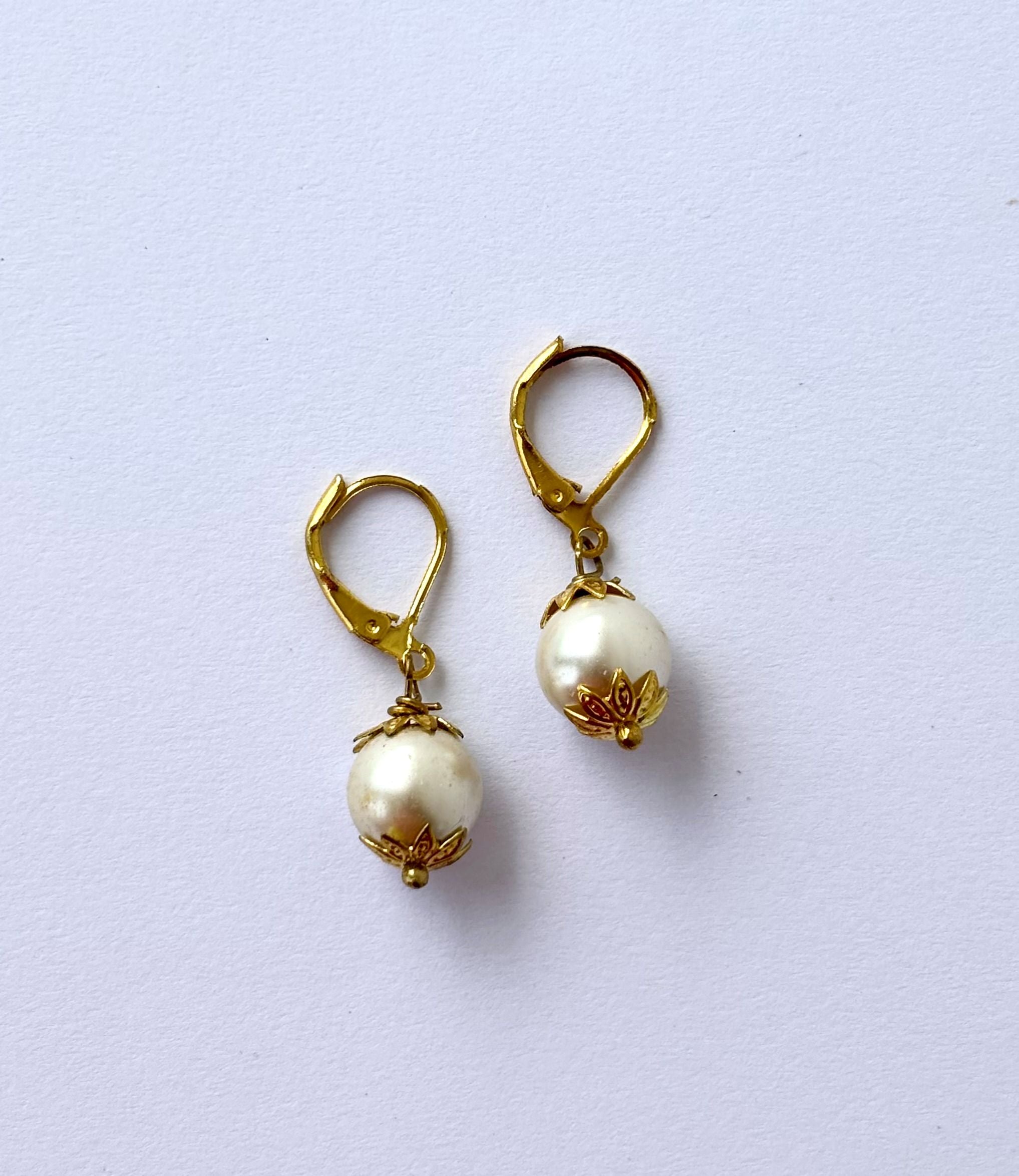 Handmade Classic Pearl and Gold Drop Earrings