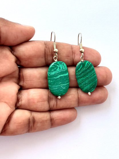 Handmade Green Malachite Stone Drop Earrings