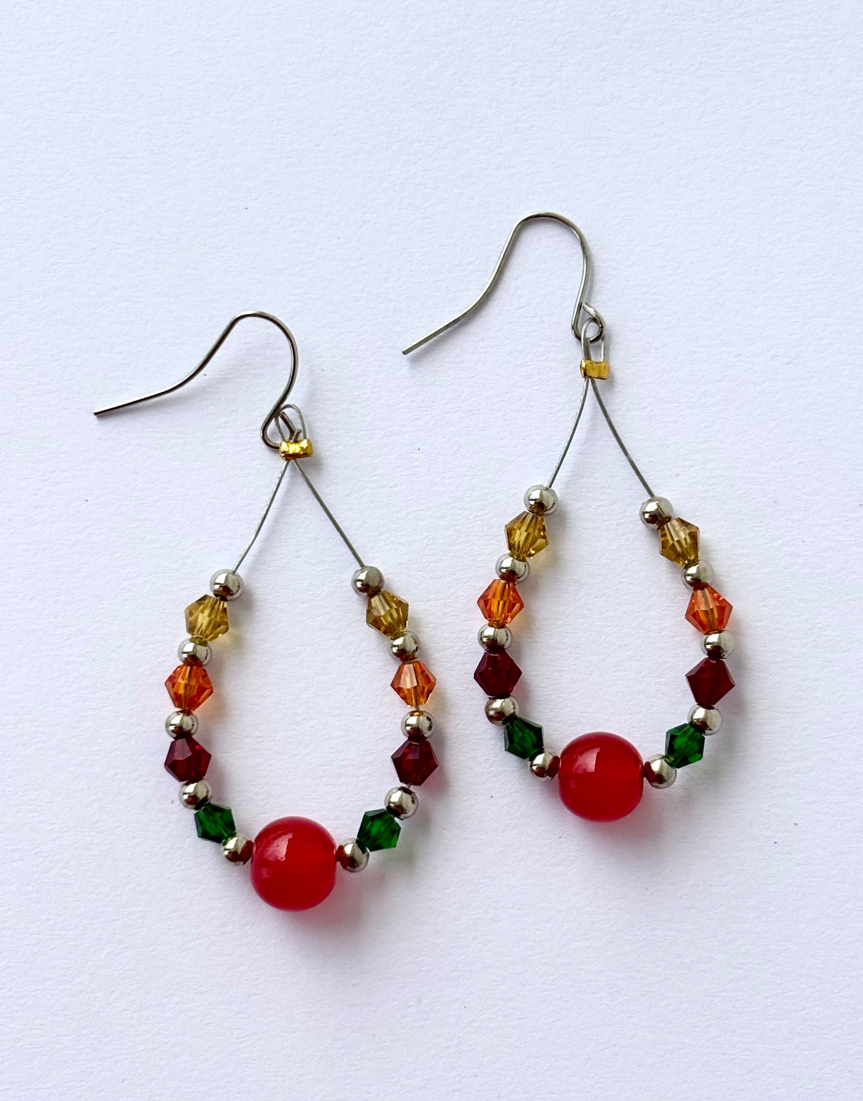 Handmade Multicolored Beaded Teardrop Earrings