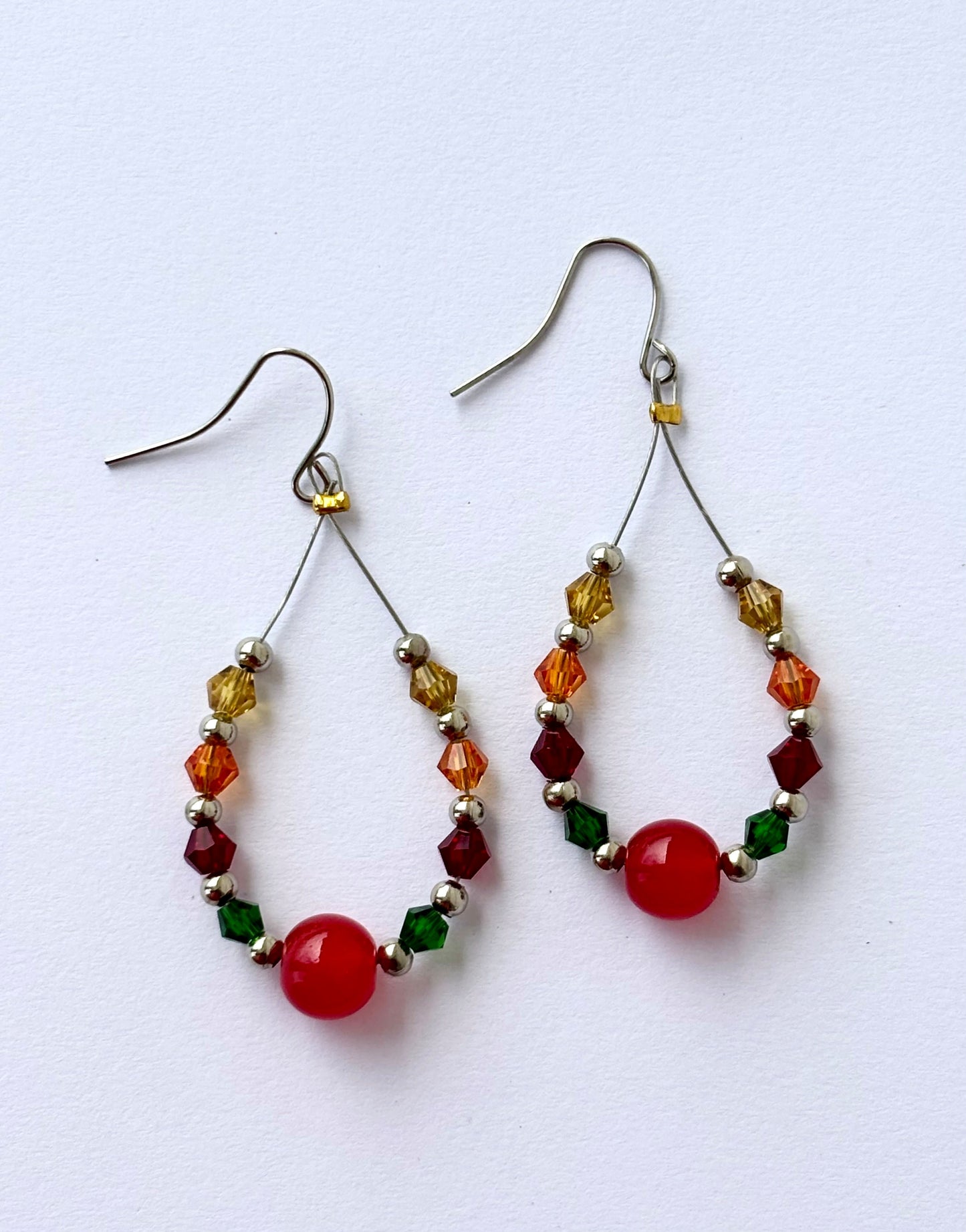 Handmade Multicolored Beaded Teardrop Earrings