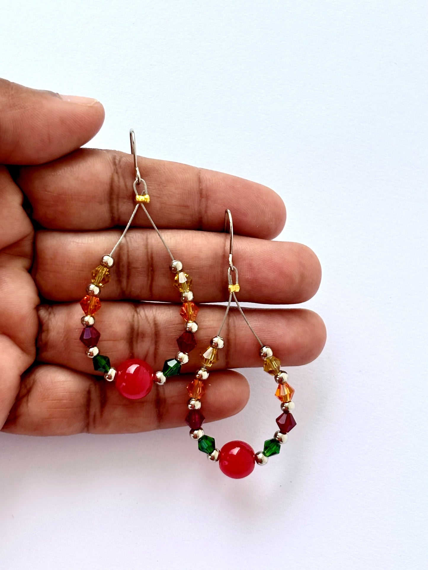 Handmade Multicolored Beaded Teardrop Earrings