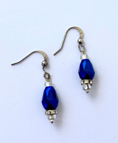 Handmade Royal Blue Crystal Dangle Earrings