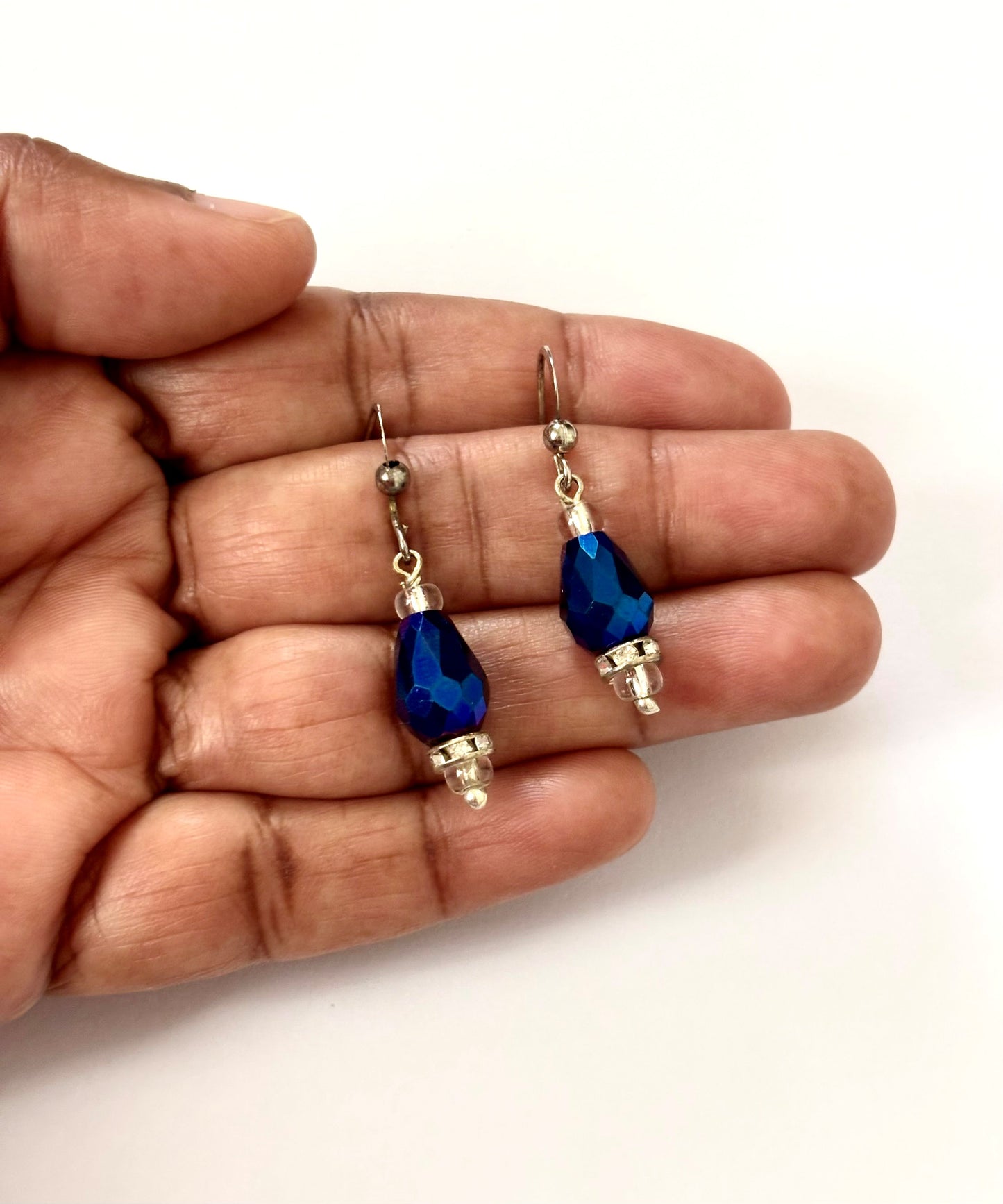 Handmade Royal Blue Crystal Dangle Earrings