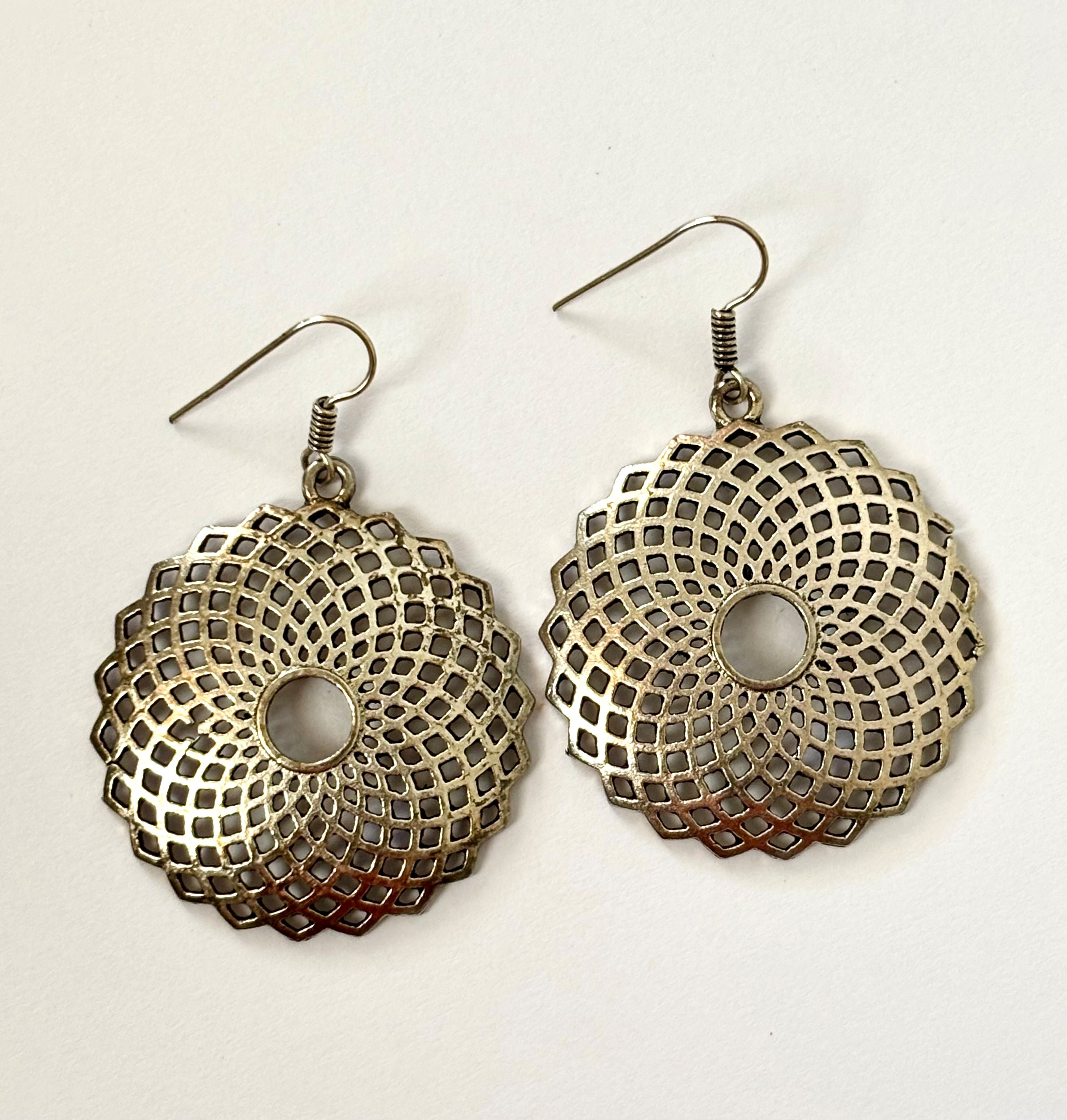 Oxidized Silver Filigree Circle Earrings
