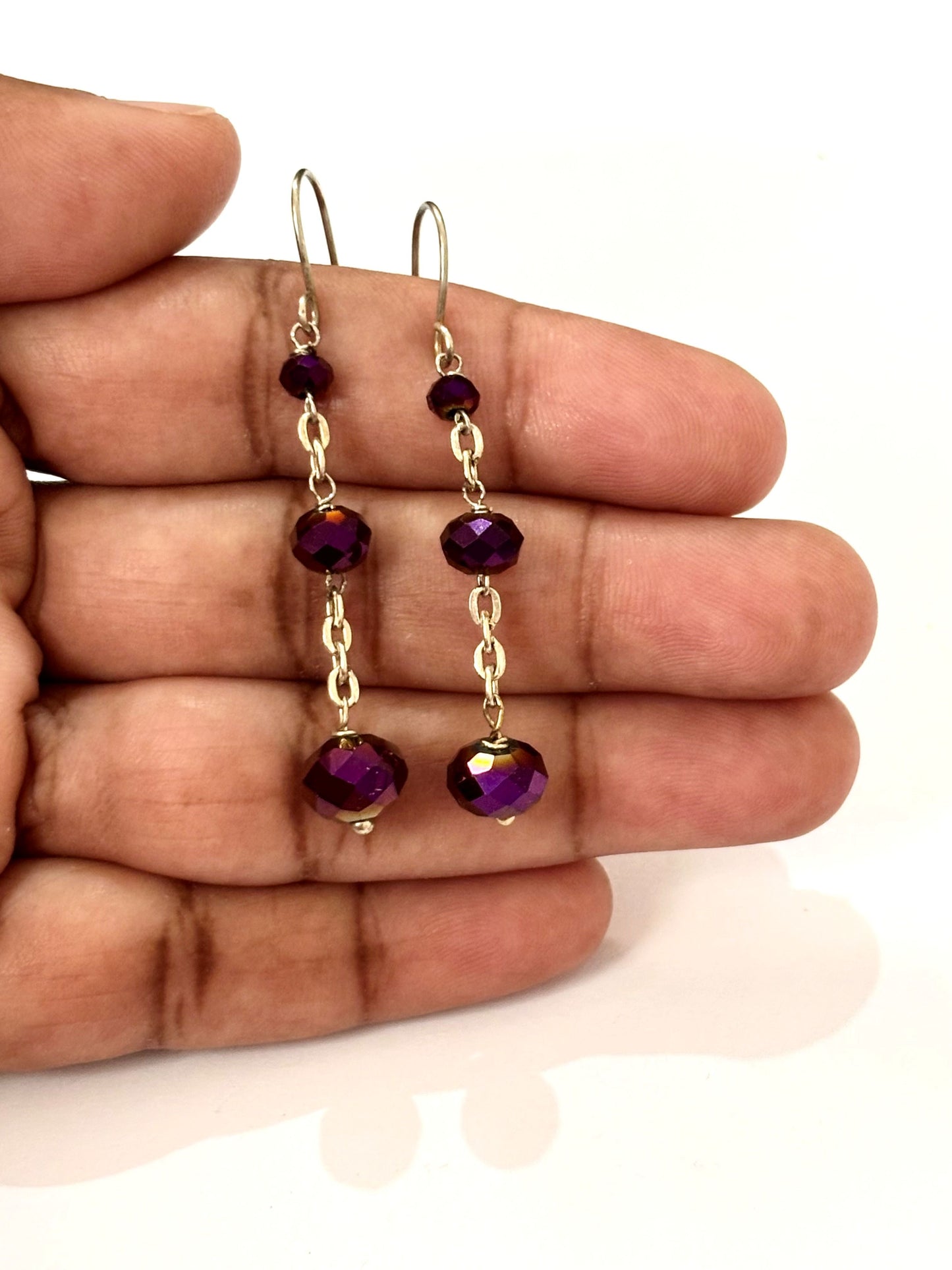 Handmade Iridescent Purple Crystal Dangle Earrings