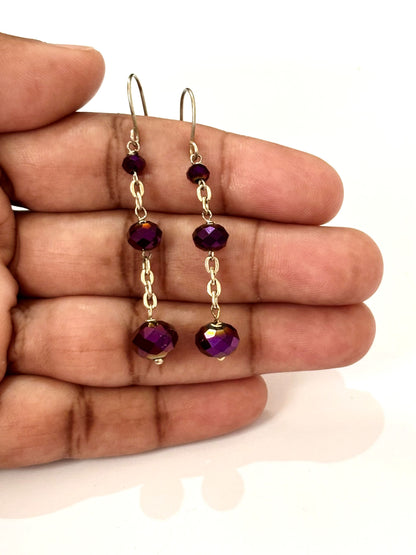 Handmade Iridescent Purple Crystal Dangle Earrings