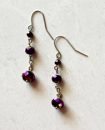 Handmade Iridescent Purple Crystal Dangle Earrings