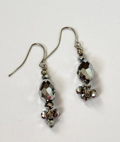 Handmade Grey Crystal Drop Earrings