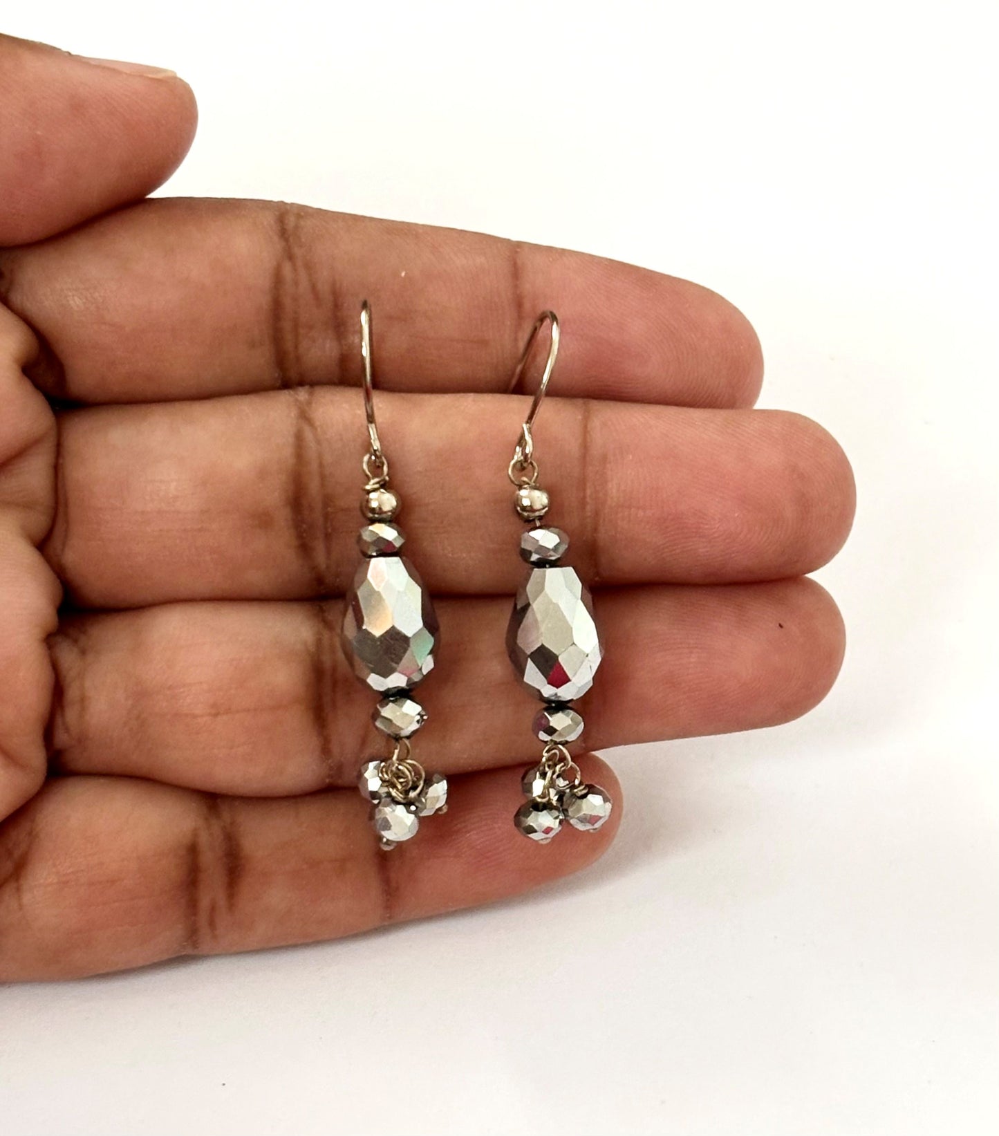 Handmade Grey Crystal Drop Earrings