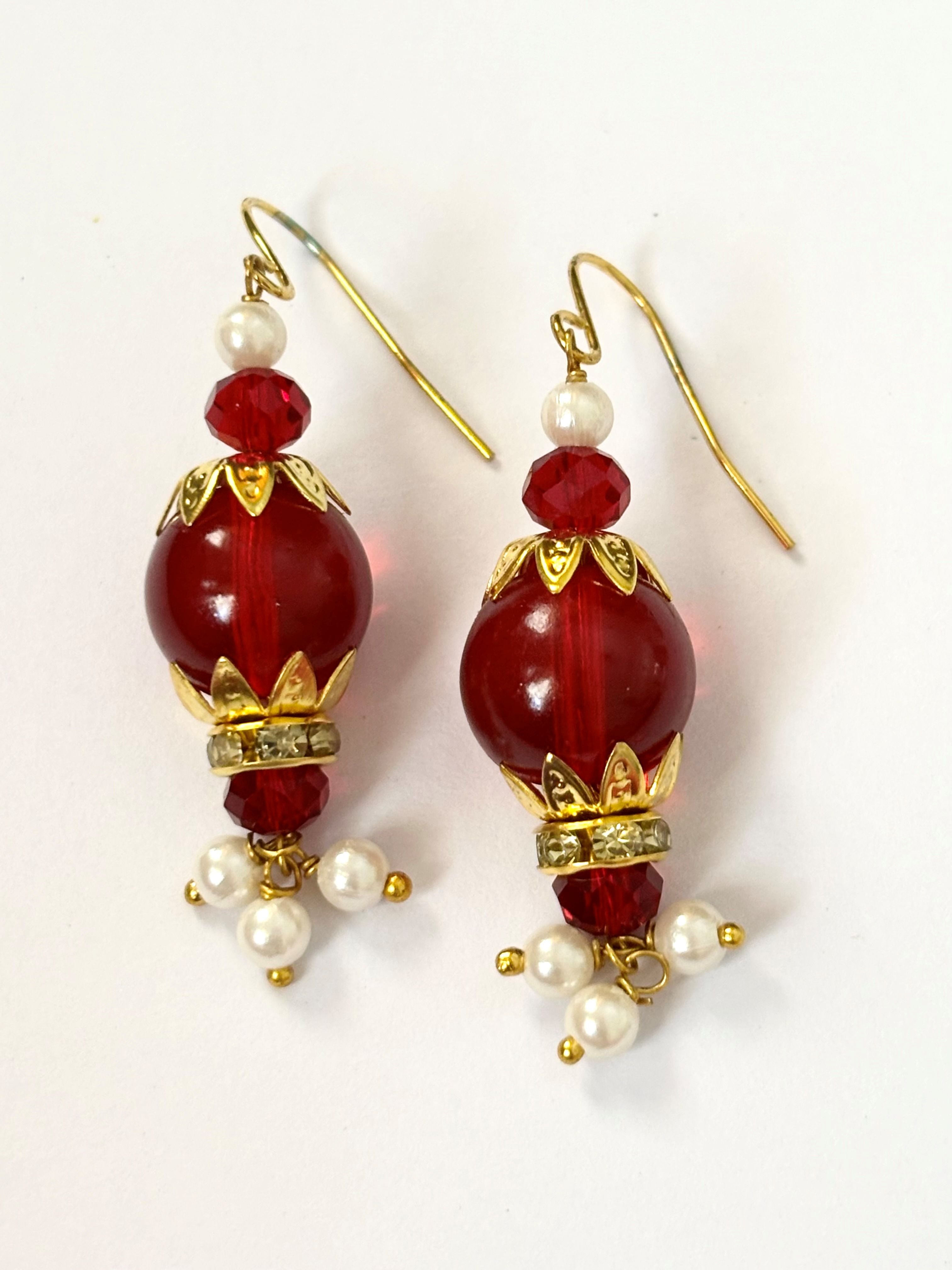 Handmade Red and Gold Lantern Drop Earrings