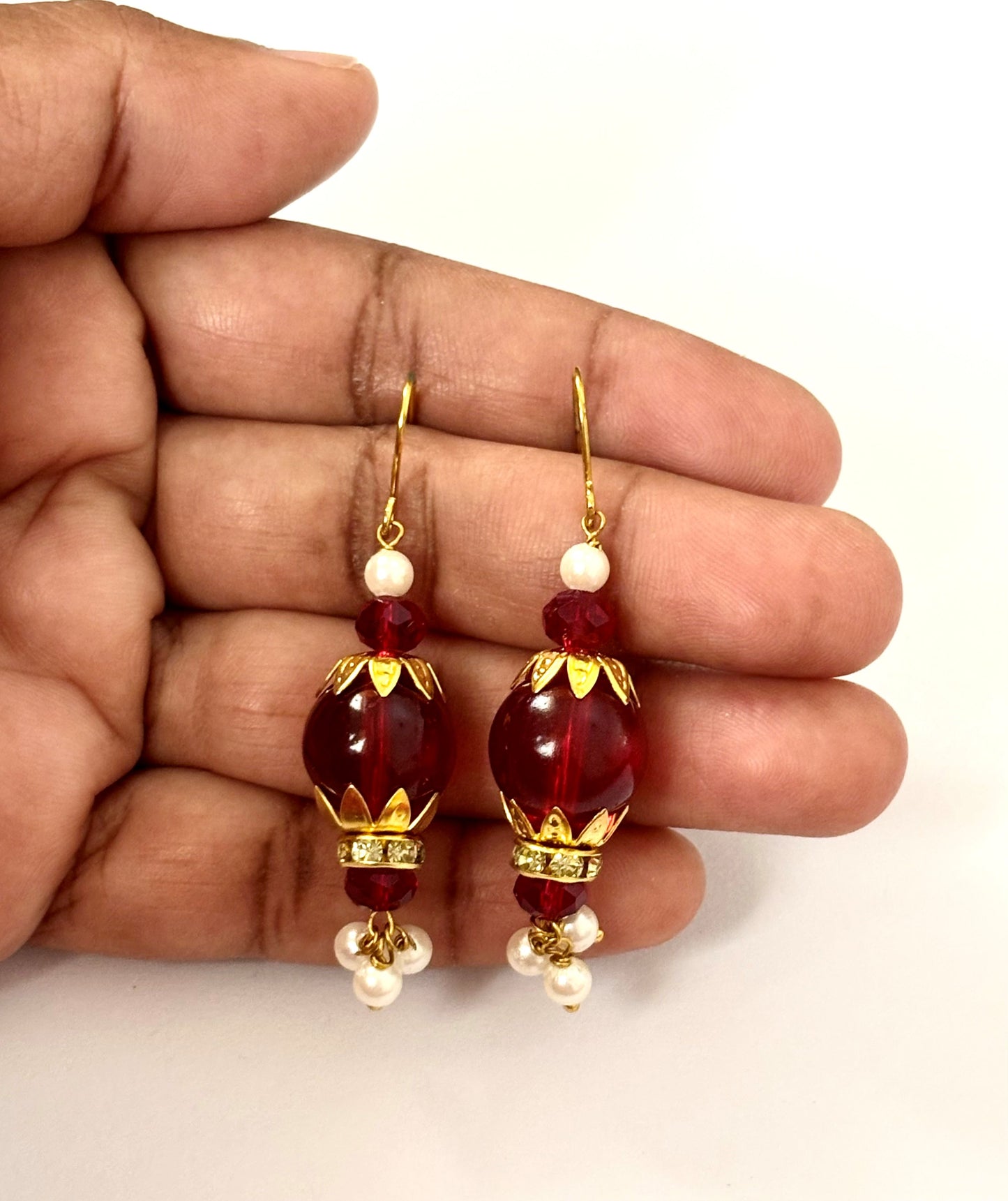 Handmade Red and Gold Lantern Drop Earrings