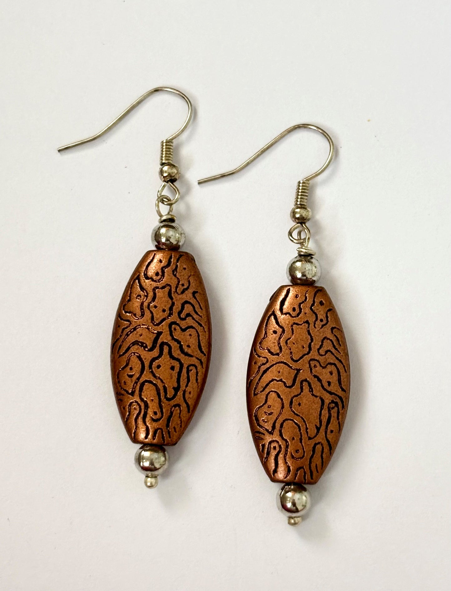 Handmade Copper and Silver Patterned Dangle Earrings