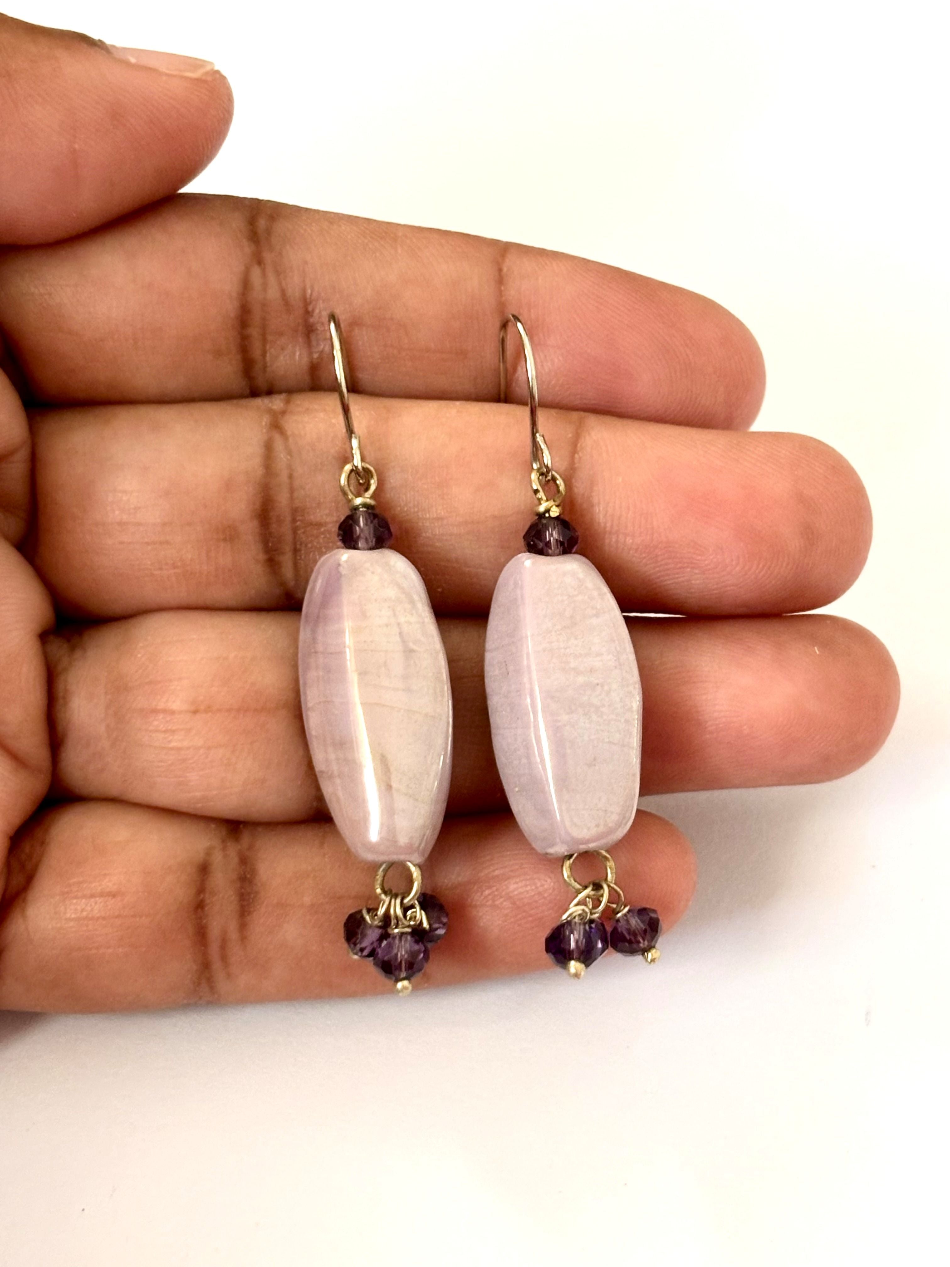 Handmade Mauve Beaded Dangle Earrings