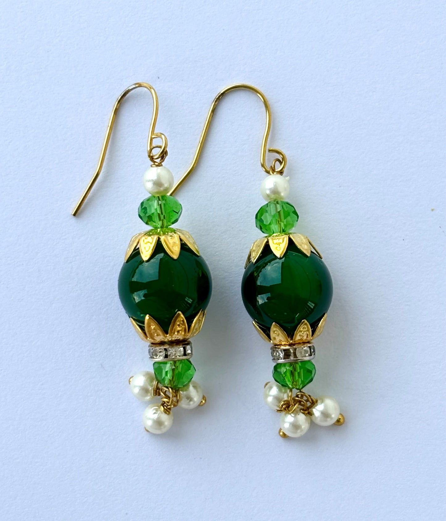 Handmade Green and Gold Lantern Drop Earrings