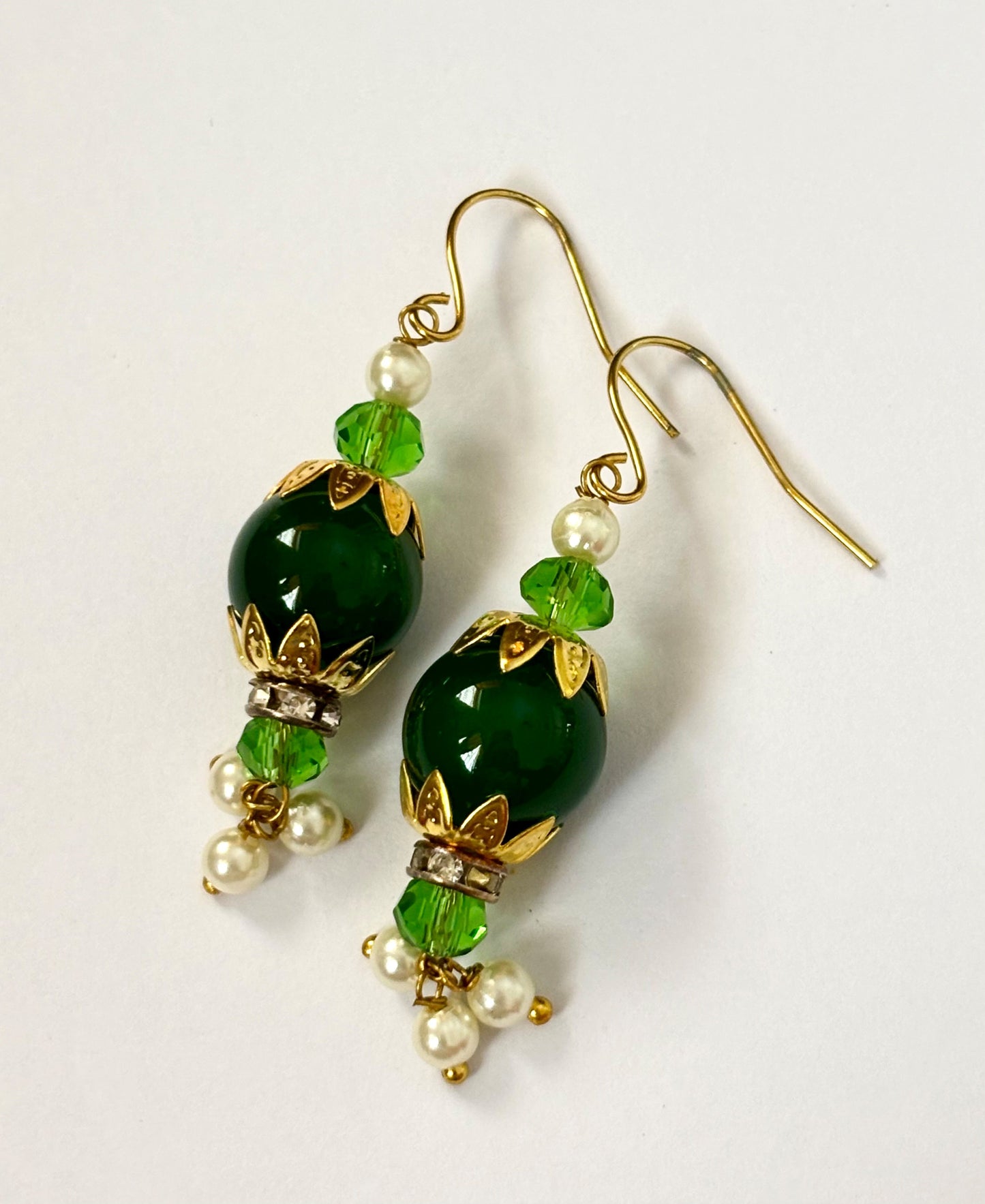 Handmade Green and Gold Lantern Drop Earrings