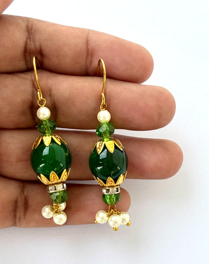 Handmade Green and Gold Lantern Drop Earrings