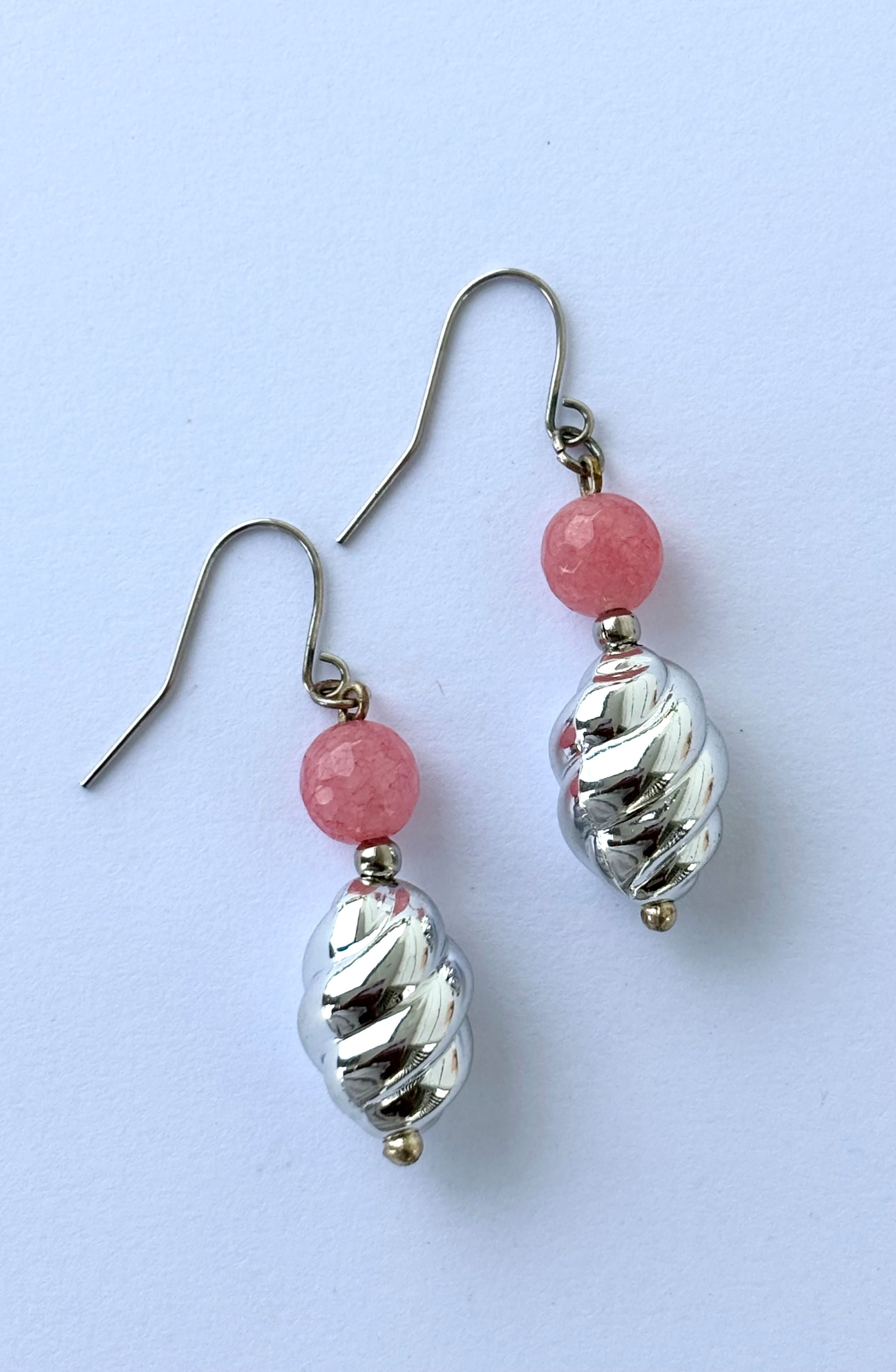 Handmade Pink and Silver Spiral Bead Earrings
