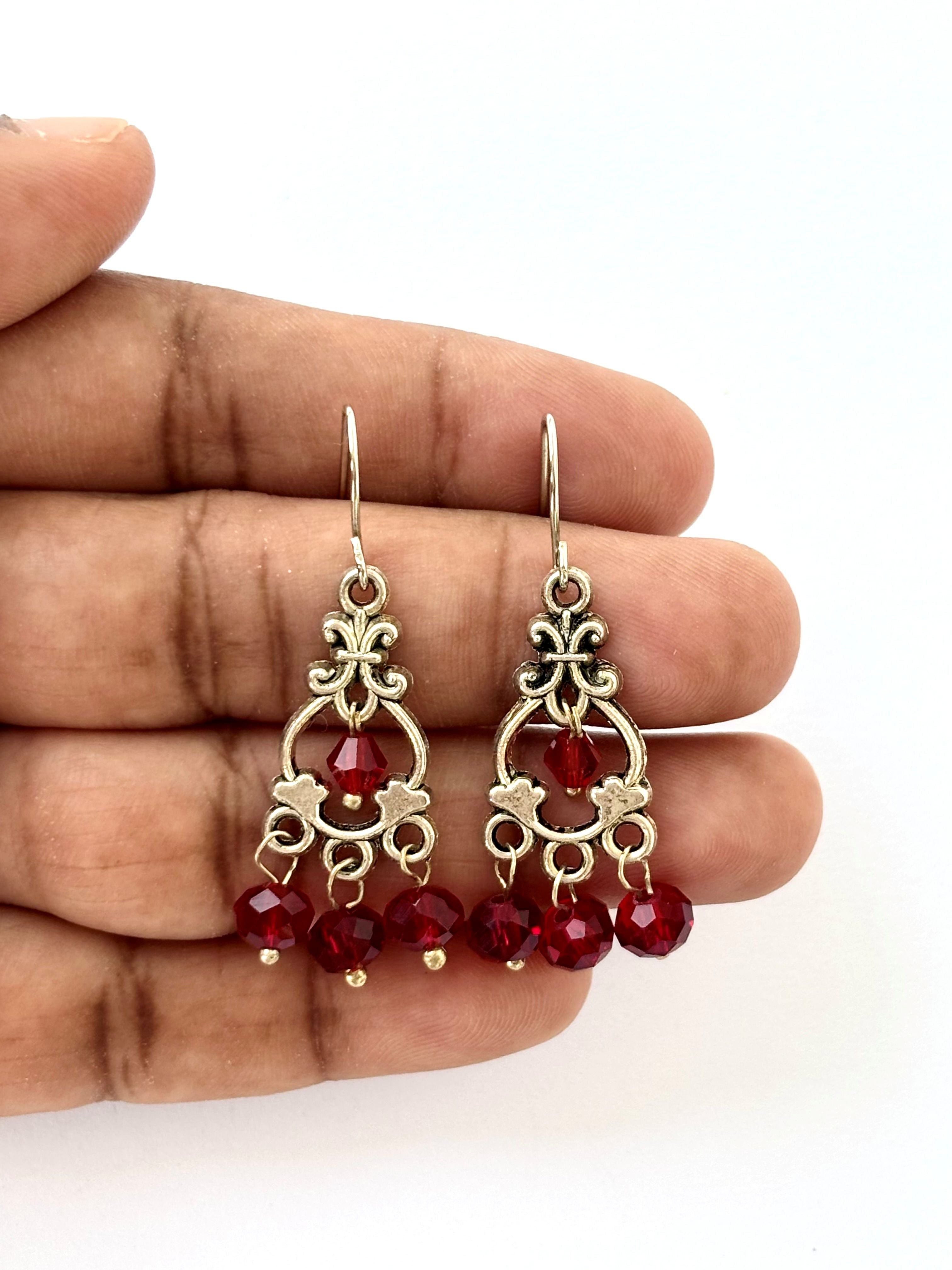 Handmade Red Crystal Chandelier Earrings