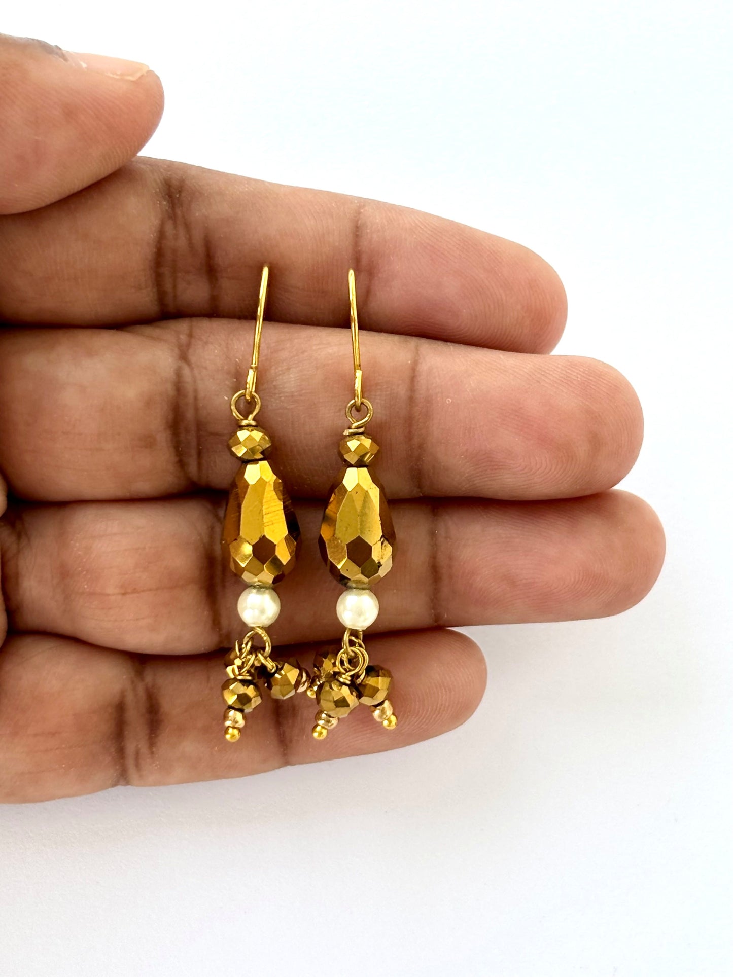 Handmade Gold Crystal and Pearl Drop Earrings