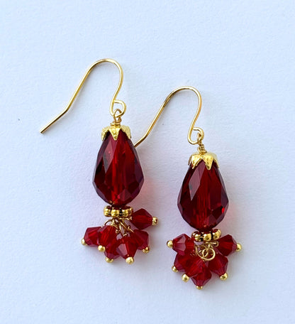 Handmade Ruby Red Crystal Drop Earrings