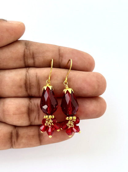 Handmade Ruby Red Crystal Drop Earrings