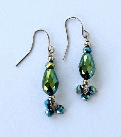Handmade Iridescent Green Crystal Drop Earrings