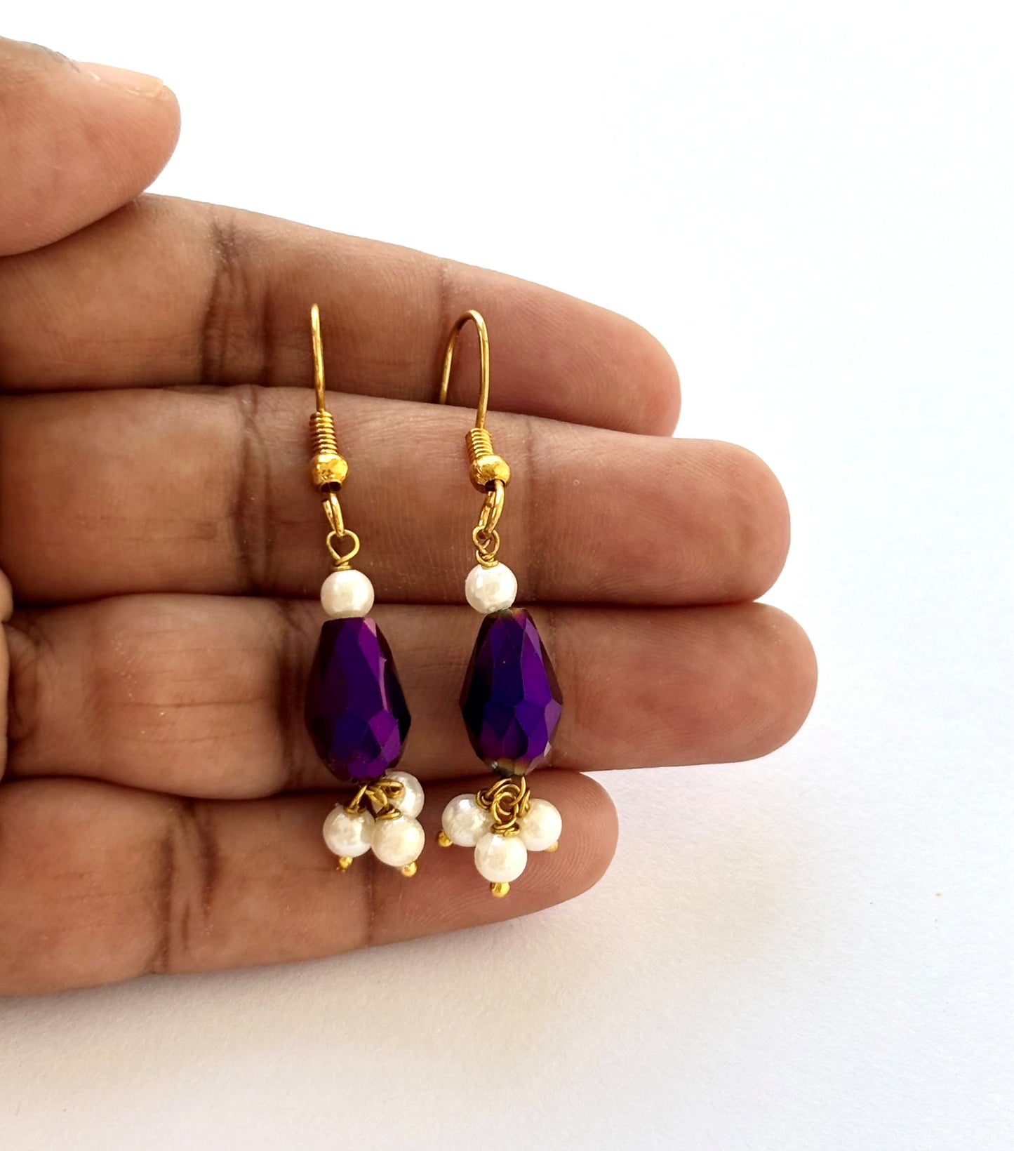 Handmade Purple Crystal and Pearl Drop Earrings