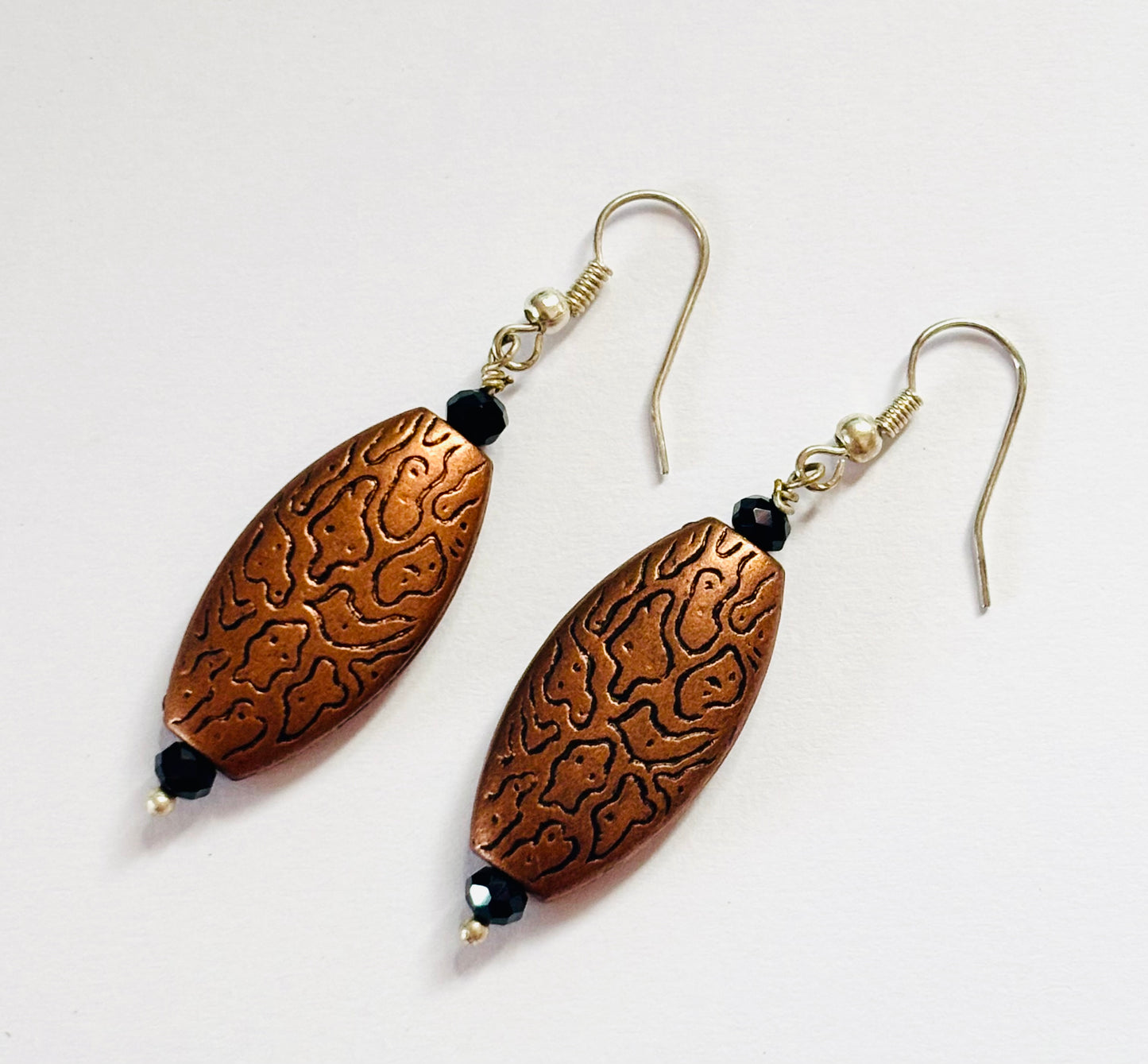 Handmade Copper Black and Silver Patterned Earrings