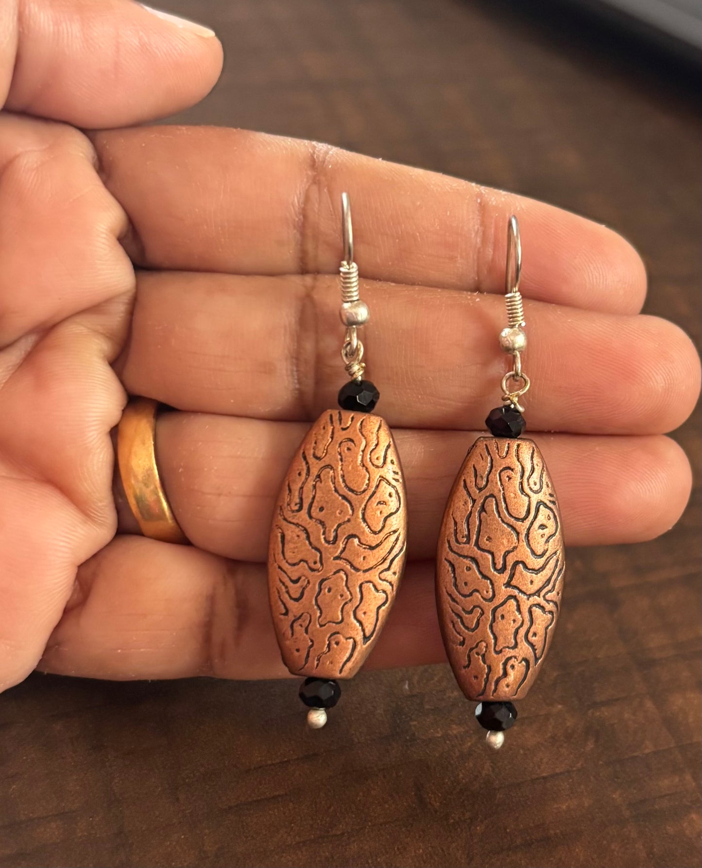 Handmade Copper Black and Silver Patterned Earrings