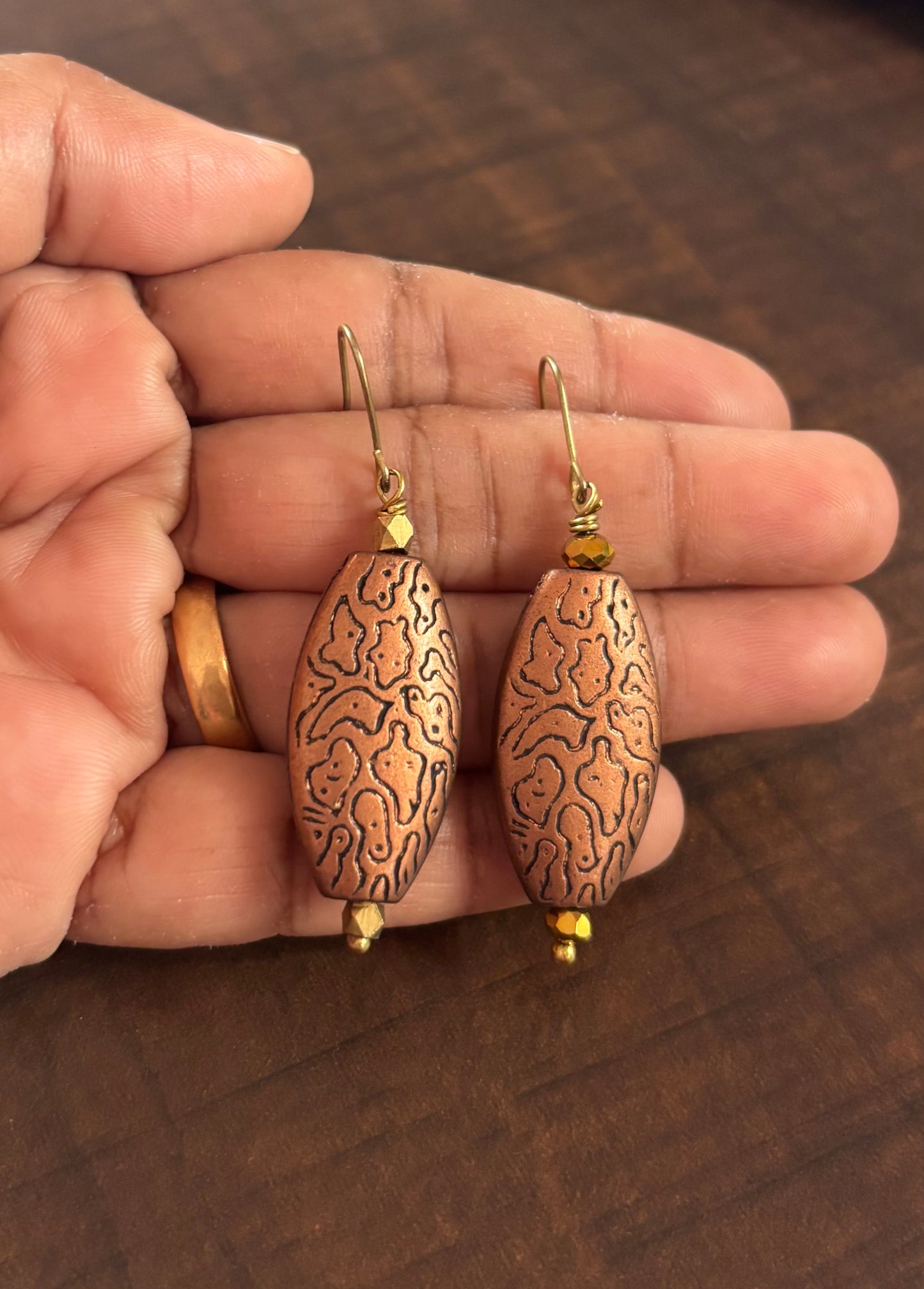 Handmade Copper and Gold Patterned Earrings