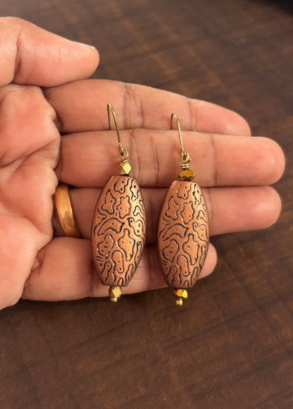 Handmade Copper and Gold Patterned Earrings