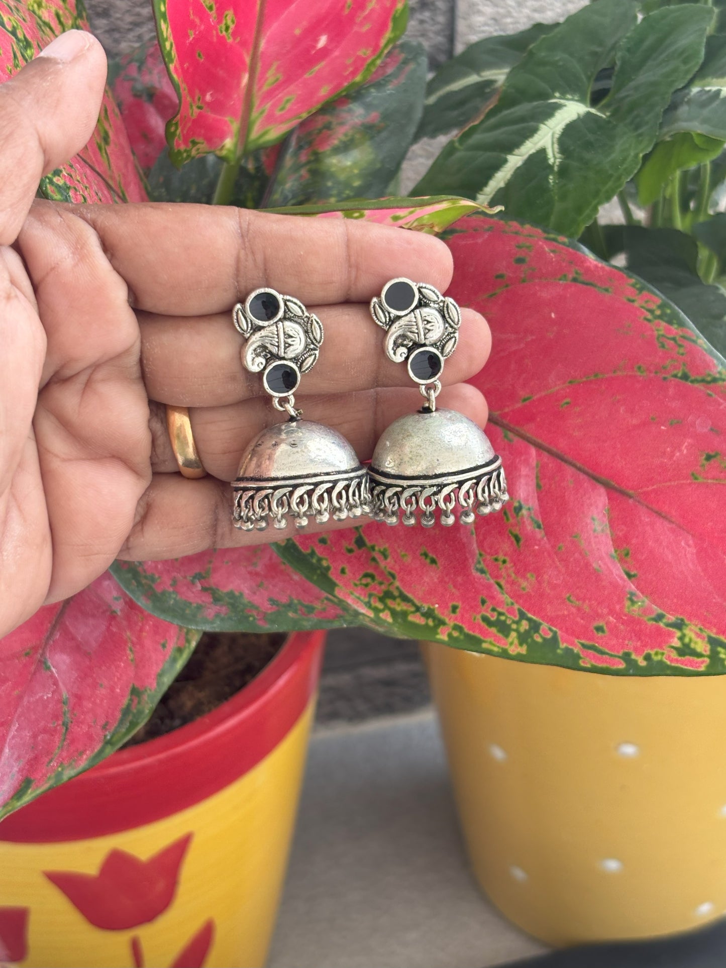 Oxidized Elephant Jhumka Earrings