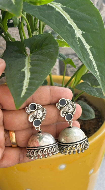 Oxidized Elephant Jhumka Earrings