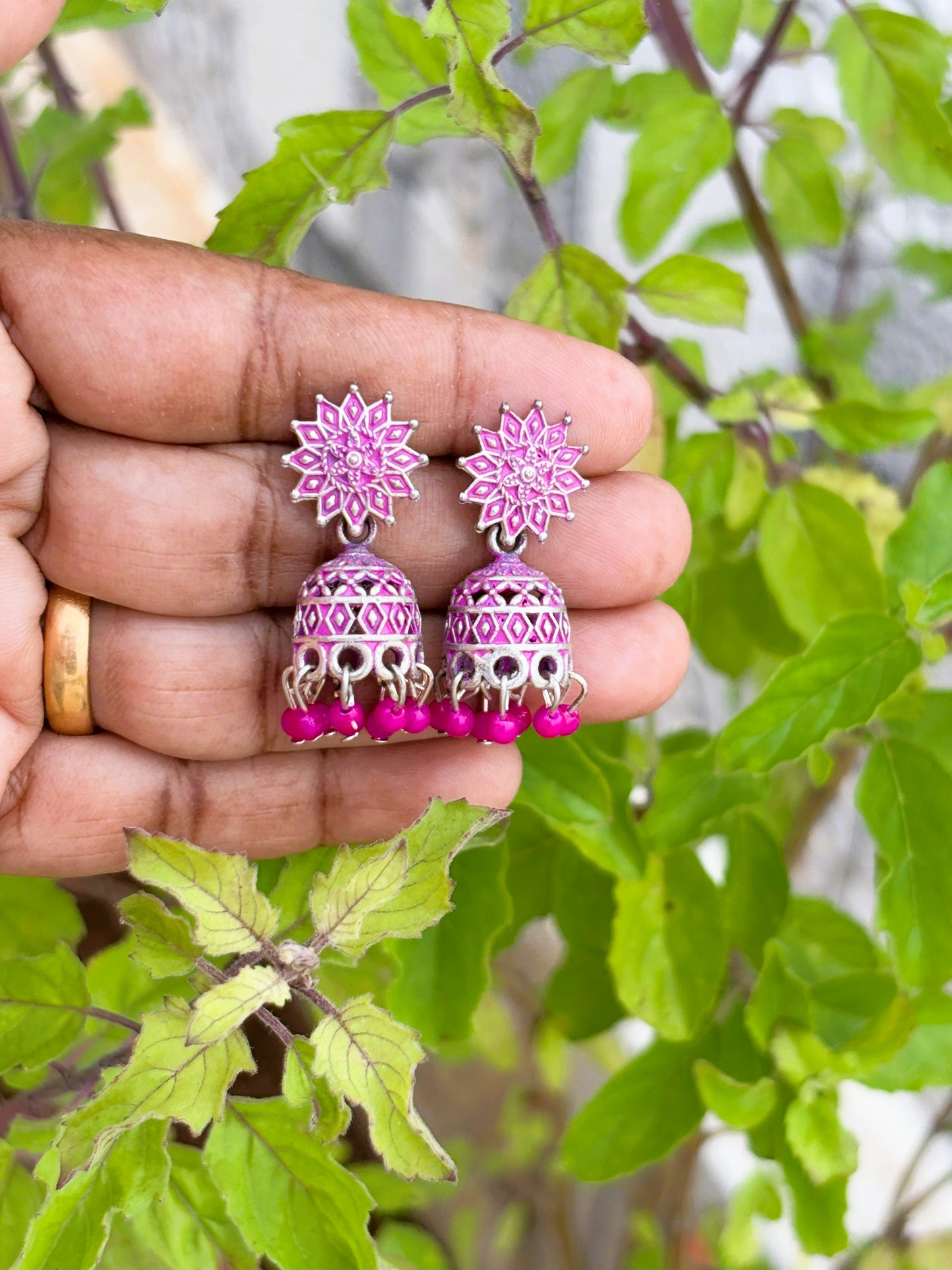 Rose Enamel Mini Jhumka