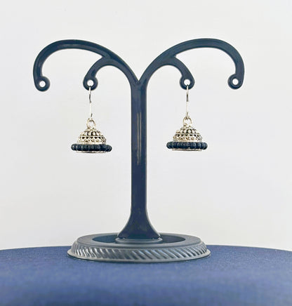 Mini Oxidized Silver Jhumka with Black Beads