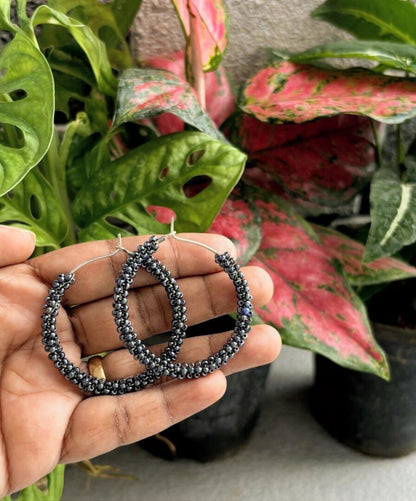 Handmade Dark Gray Seed Bead Hoops