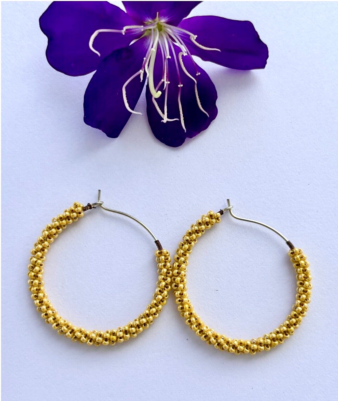 Handmade Mustard Yellow Seed Bead Hoops