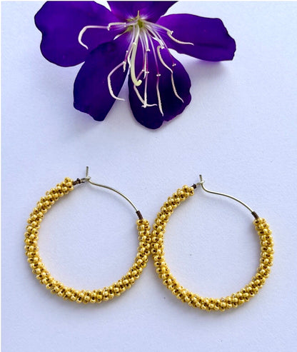 Handmade Mustard Yellow Seed Bead Hoops
