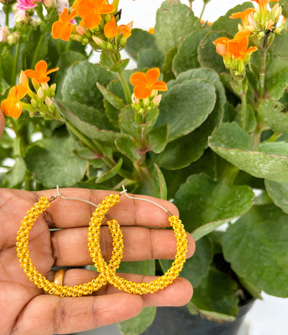 Handmade Mustard Yellow Seed Bead Hoops