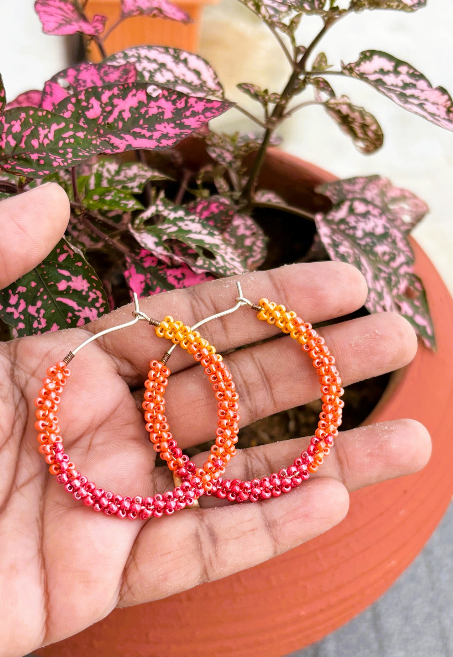 Handmade Multicolor Seed Bead Hoops