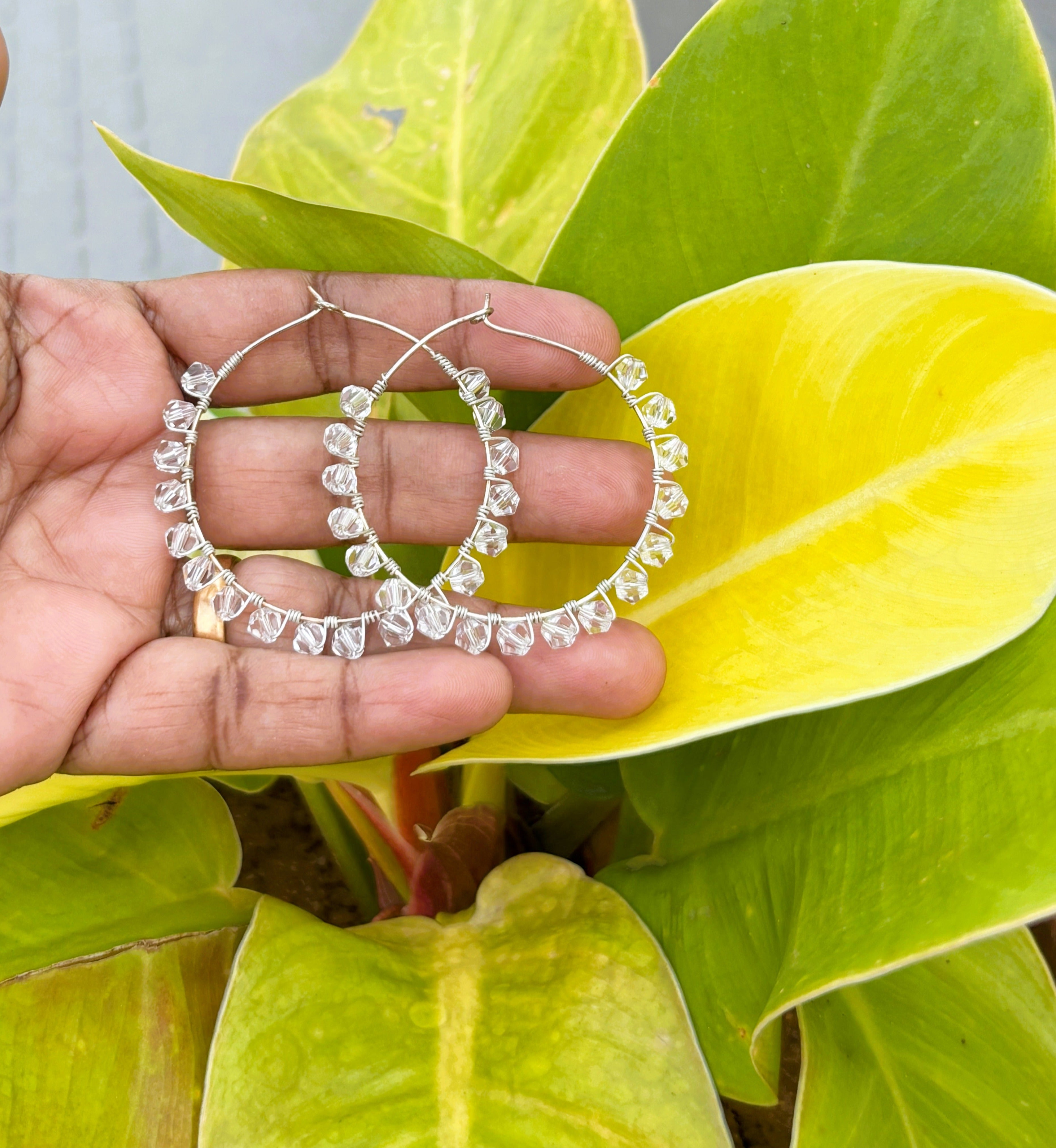 Handmade Clear Crystal Bicone Bead Hoops