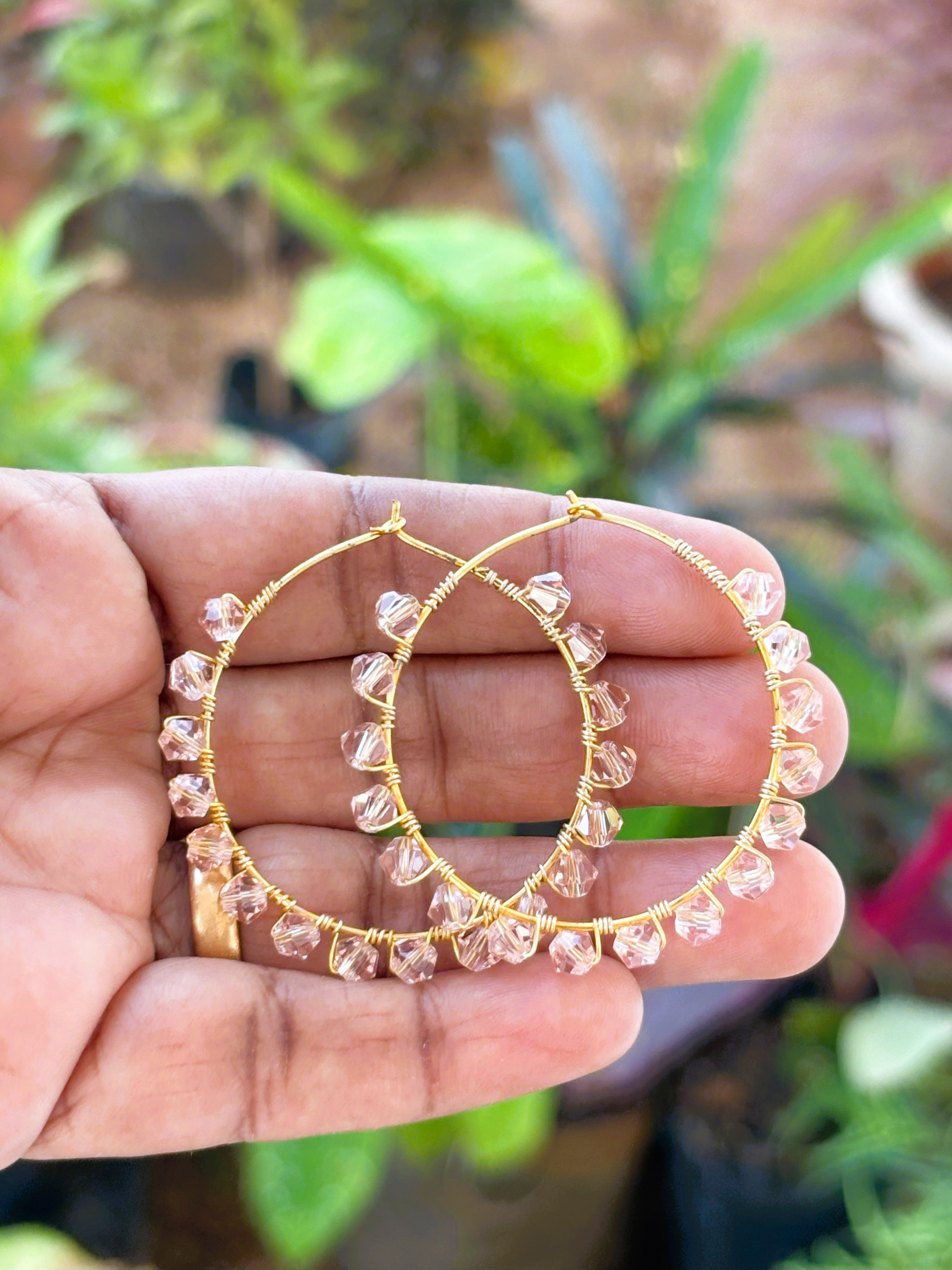 Handmade Rose Gold Bicone Bead Hoops
