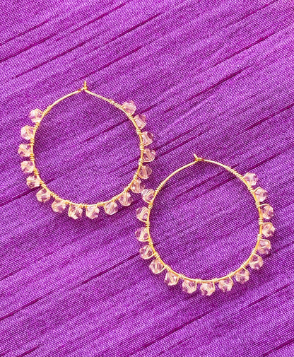 Handmade Rose Gold Bicone Bead Hoops
