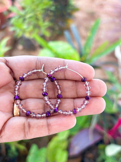 Handmade Lavender and Purple Rondel Bead Hoops