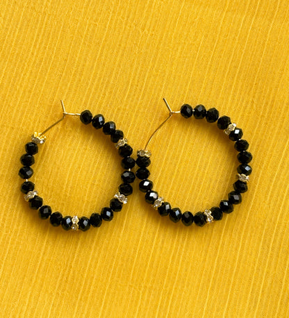 Handmade Black and Rhinestone Bead Hoops