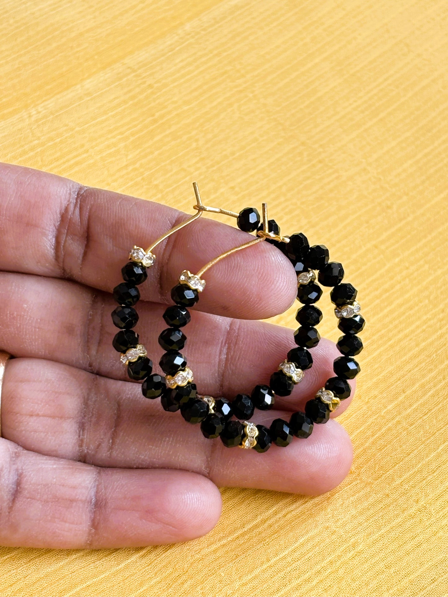 Handmade Black and Rhinestone Bead Hoops