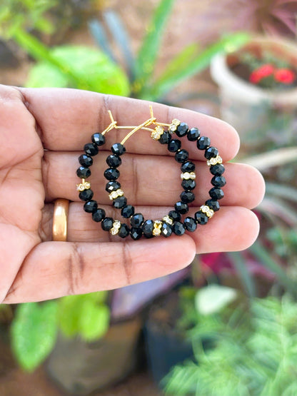 Handmade Black and Rhinestone Bead Hoops